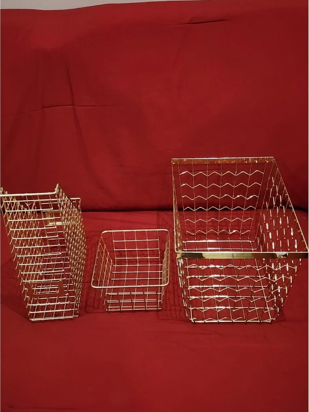 Lot of 3 Gold Tone Wire Baskets - 2 Large & 1 Small